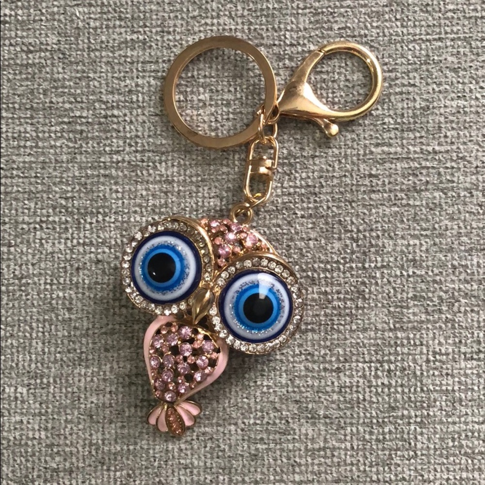 Evil Eye Owl Keychain Key Ring - Pink